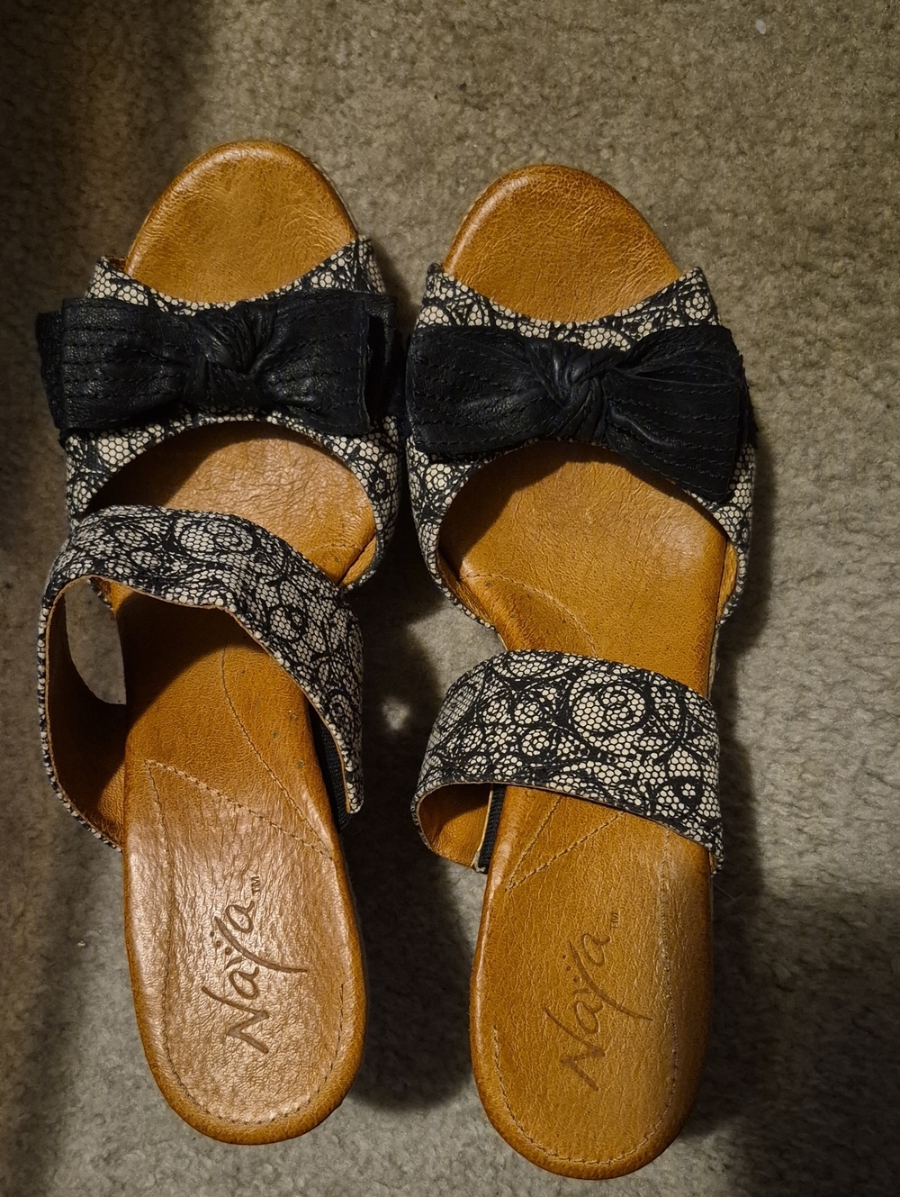 Naya Black Lace-Patterned Bow Slide Sandals